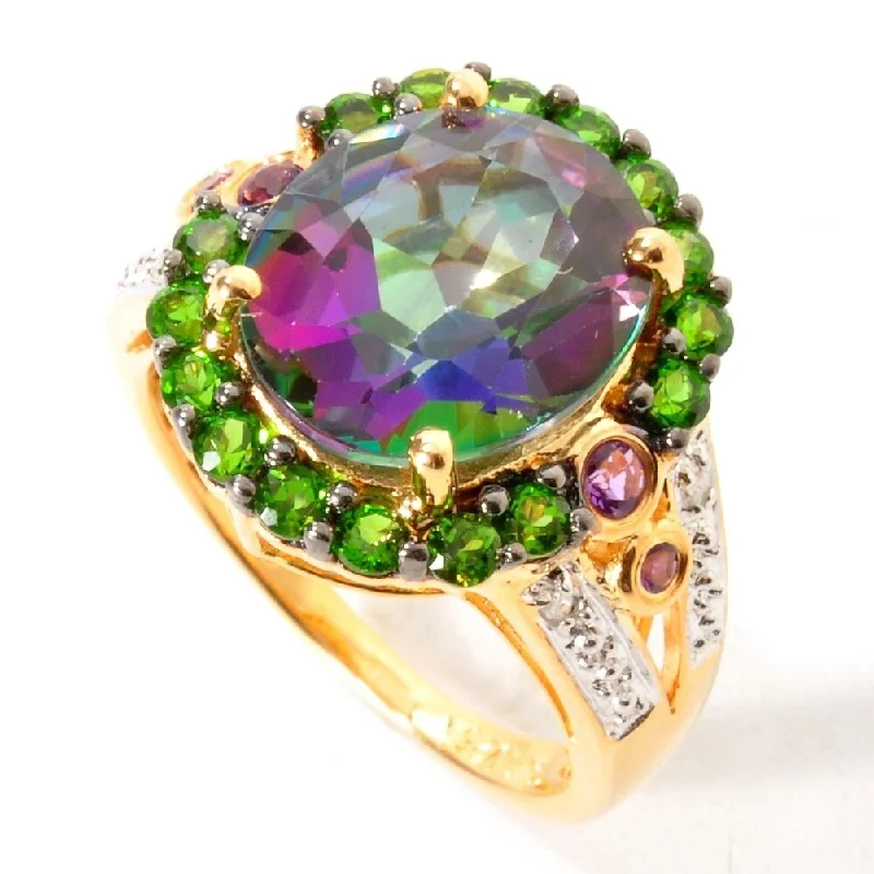 Moonstone Gemstone Rings with a Mysterious Sheen18K Yellow vermeil 6.49ctw Mystic Topaz, Diamond Ring Size 6 & 8 - Green