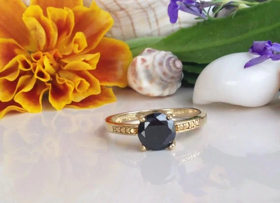 Citrine Gemstone Rings in a Modern Minimalist StyleBlack Onyx Ring - December Birthstone - Simple Ring with Round Black Onyx Gemstone