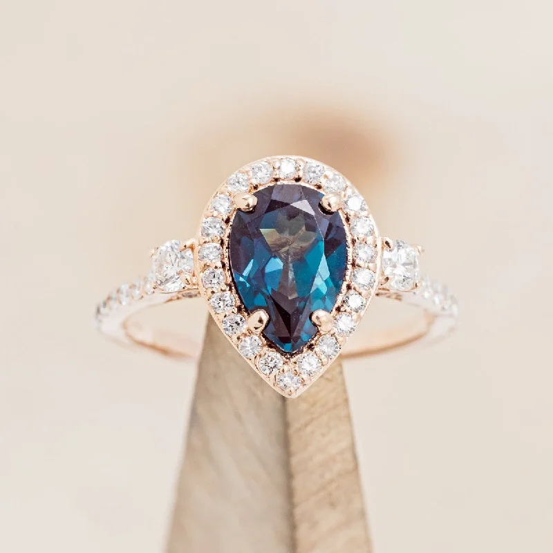 "KB" - PEAR SHAPED LAB-GROWN ALEXANDRITE ENGAGEMENT RING WITH DIAMOND ACCENTS