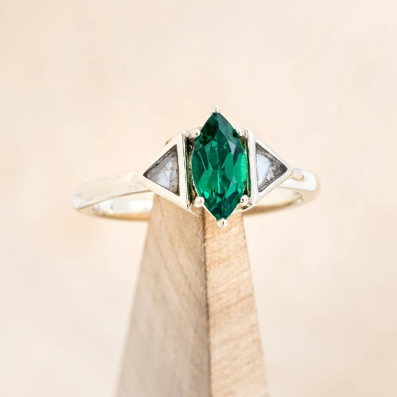 "NILE" - MARQUISE LAB-GROWN EMERALD ENGAGEMENT RING WITH MOTHER OF PEARL INLAYS