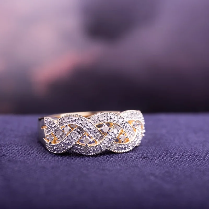 Vintage - Inspired Diamond Rings with Filigree WorkMiadora Yellow Plated Sterling Silver 1/8ct TDW Diamond Braided Ring - White