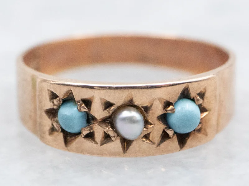 Morganite Gemstone Rings with Rose Gold AccentsRose Gold Seed Pearl and Turquoise Baby Ring