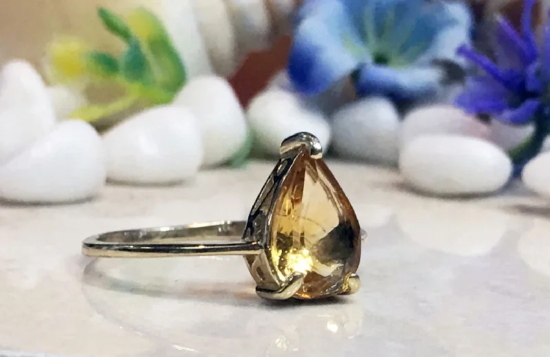 Tanzanite Gemstone Rings with Platinum Milgrain DetailingCitrine Ring - November Birthstone - Lace Setting Ring with Pear-Shaped Citrine Gemstone