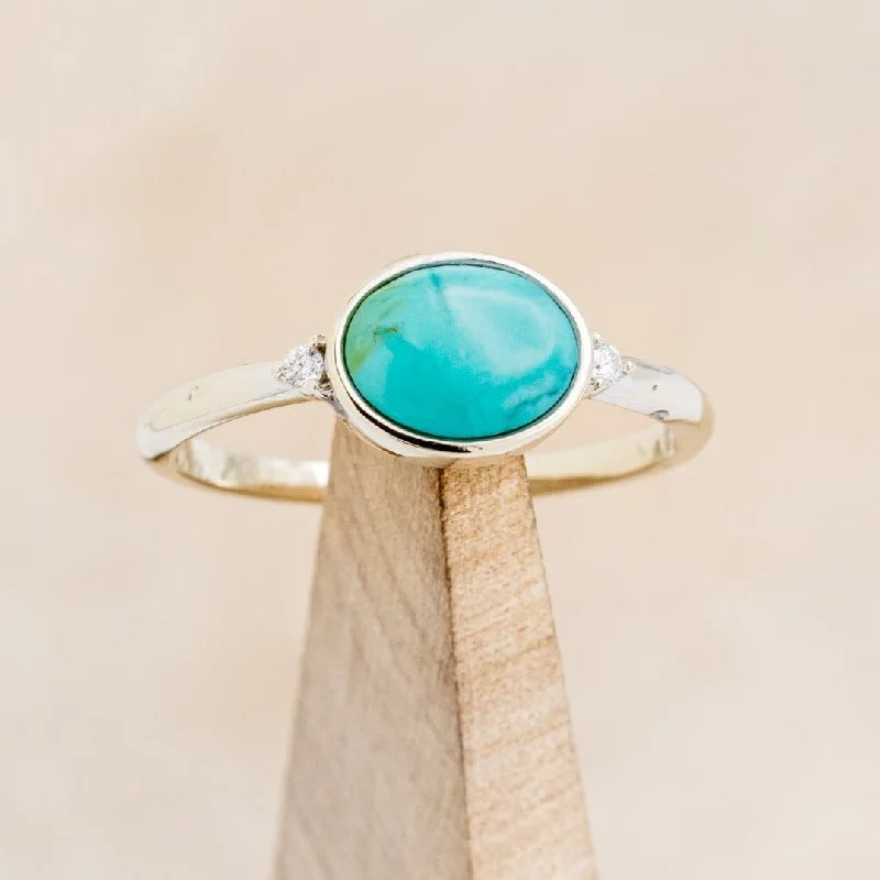 "SASI" - OVAL CABOCHON TURQUOISE ENGAGEMENT RING WITH DIAMOND ACCENTS