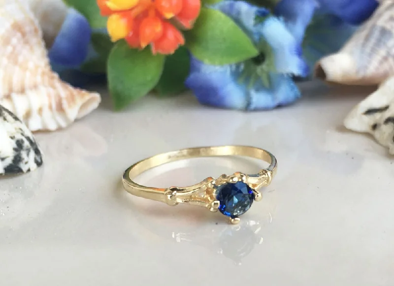 Sapphire Gemstone Rings in a Victorian - Inspired DesignBlue Sapphire Ring - September Birthstone - Simple Delicate Ring with Round Blue Sapphire Gemstone