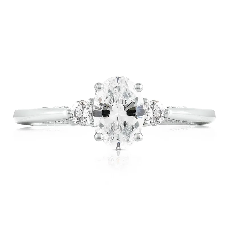 Halo - Style Diamond Rings with Smaller Accent DiamondsOval 3-Stone Engagement Ring