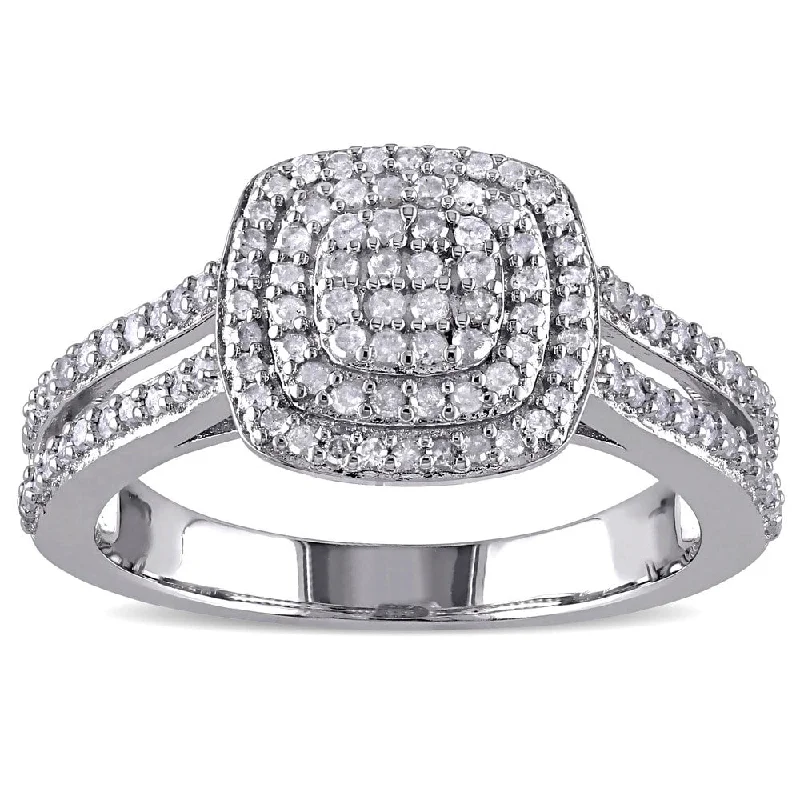 Cushion - Cut Diamond Rings with Double - Prong SettingsMiadora Sterling Silver 1/2ct TDW Diamond Halo Ring - White