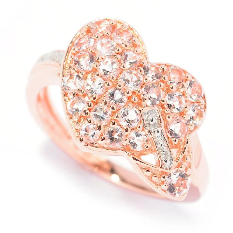 Garnet Gemstone Rings with a Vintage - Style Bezel SettingRose Gold over Silver Morganite and Diamond Accent Heart Ring