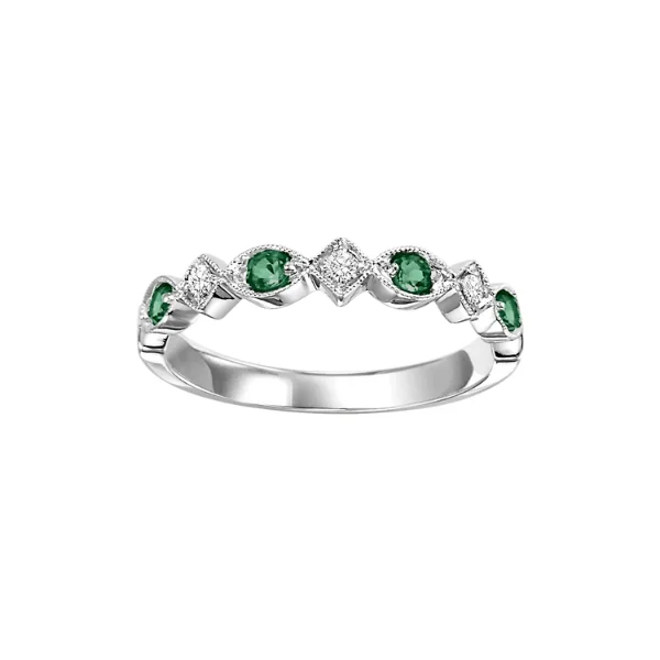 Malachite Gemstone Rings with a Marble - like Pattern10 Karat White Gold Emerald and Diamond Stackable Band