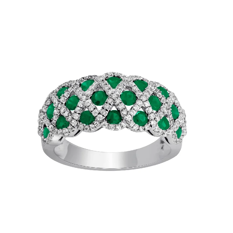 Agate Gemstone Rings with a Banded and Textured Design14K White Gold 0.63 Ctw Diamond And Emerald Vintage Braided Ring