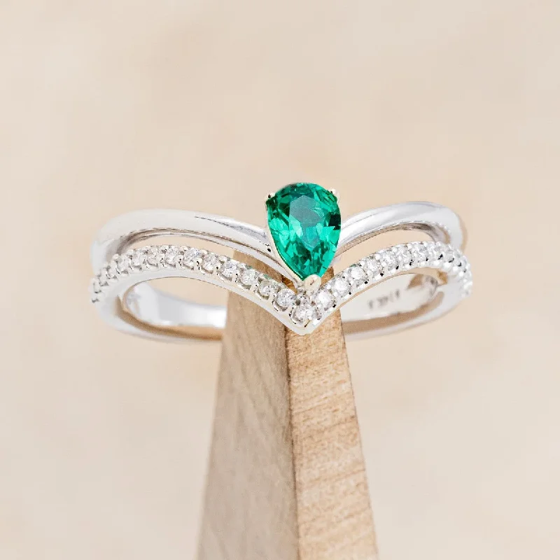 "CICELY" - PEAR CUT LAB-GROWN EMERALD ENGAGEMENT RING WITH DIAMOND ACCENTS