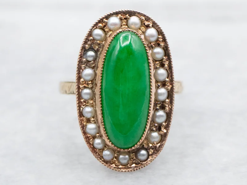 Topaz Gemstone Rings with a Faceted Cut and Shimmering EffectVictorian Gold Jadeite Ring with Seed Pearl Halo