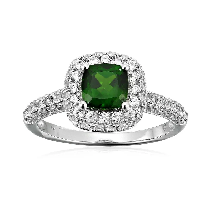 Topaz Gemstone Rings with a Faceted Cut and Shimmering EffectSterling Silver Chrome Diopside Halo Ring