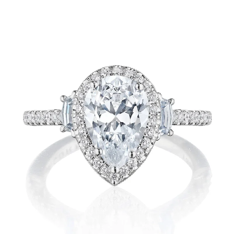 Vintage - Inspired Diamond Rings with Filigree WorkPear 3-Stone Engagement Ring