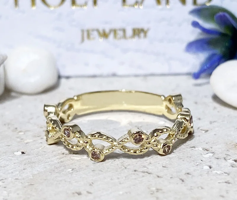 Sapphire Gemstone Rings in a Victorian - Inspired DesignCitrine Ring - November Birthstone - Infinity Ring with Ten Small Round Citrine Gemstones