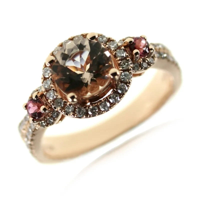 Tanzanite Gemstone Rings with Platinum Milgrain Detailing10KT Rose Gold Morganite, Pink Tourmaline, Diamond Ring