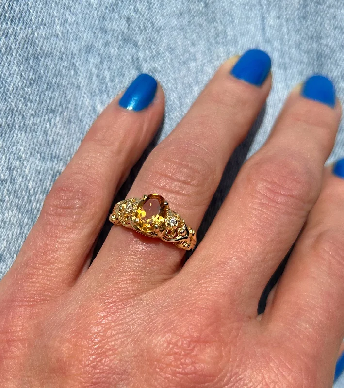 Sapphire Gemstone Rings in a Victorian - Inspired DesignCitrine Ring - November Birthstone - Lace Ring with Oval Citrine Gemstone and Clear Quartz Accents