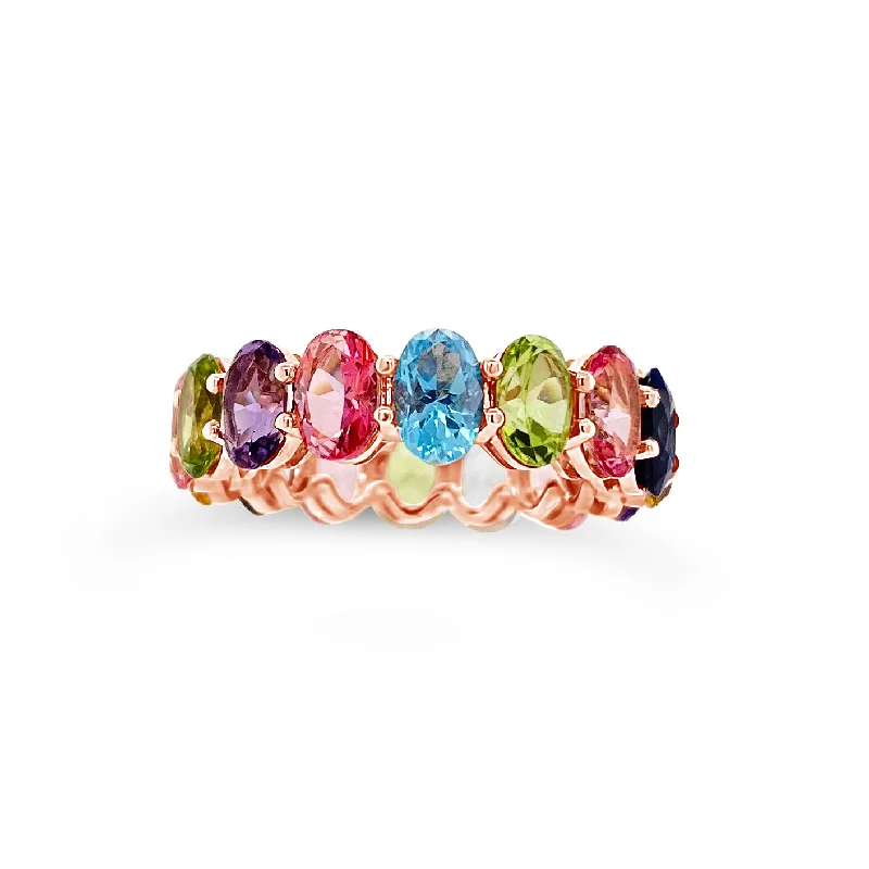 Topaz Gemstone Rings with a Faceted Cut and Shimmering EffectMulticolor Gemstone Eternity Ring