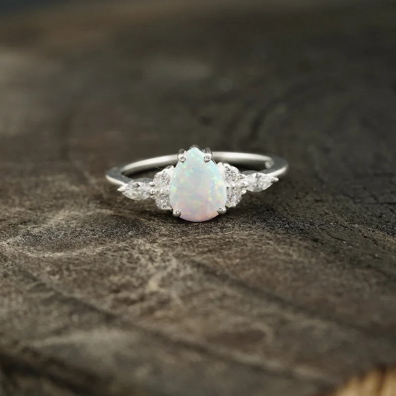 Turquoise Gemstone Rings with Native American - Inspired Patternspear shaped opal cluster engagement ring | Promise bridal ring