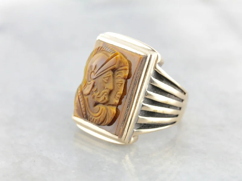 Malachite Gemstone Rings with a Marble - like PatternVintage Men's Intaglio Tiger's Eye Statement Ring