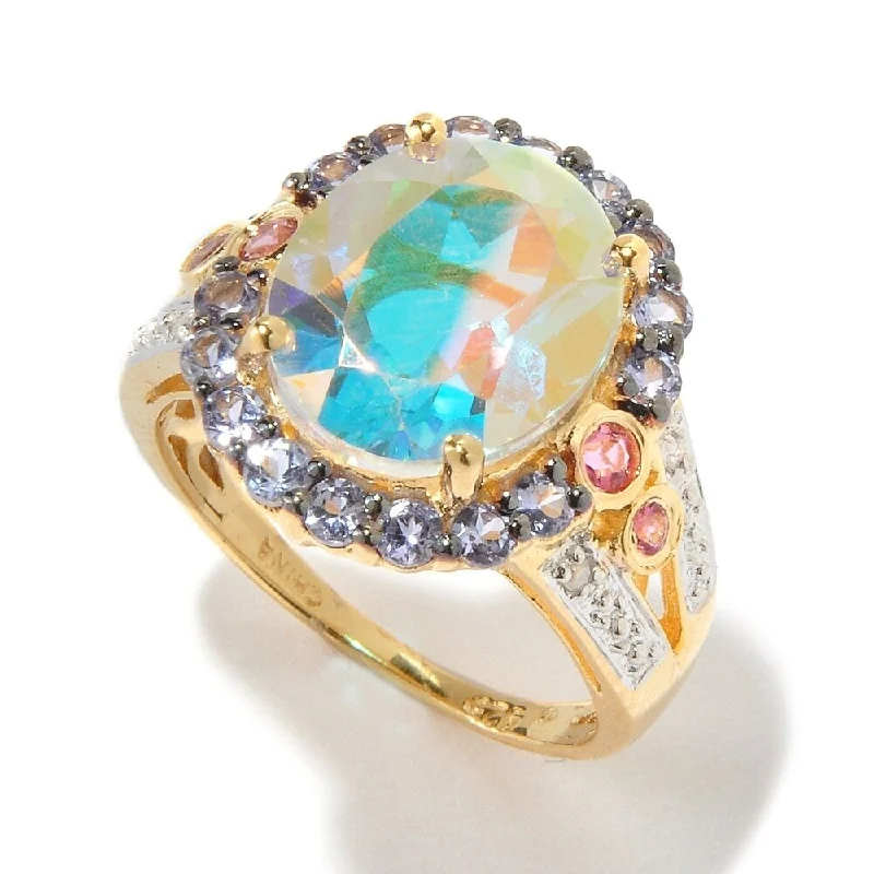 Sapphire Gemstone Rings in a Victorian - Inspired Design18K Yellow Gold Over Silver 6.55ctw Opal Topaz Cocktail Ring