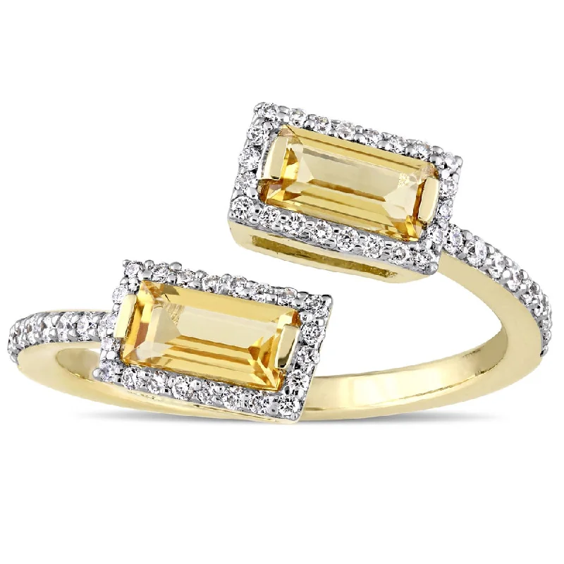 Rose Gold Diamond Rings with Heart - Shaped Side StonesMiadora Signature Collection 14k Yellow Gold Baguette-Cut Citrine and 1/4ct TDW Diamond Halo Bypass