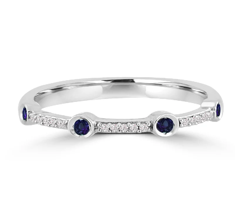 Garnet Gemstone Rings with a Vintage - Style Bezel Setting10k White Gold Blue Sapphire Diamond stackable band | Fame Diamonds