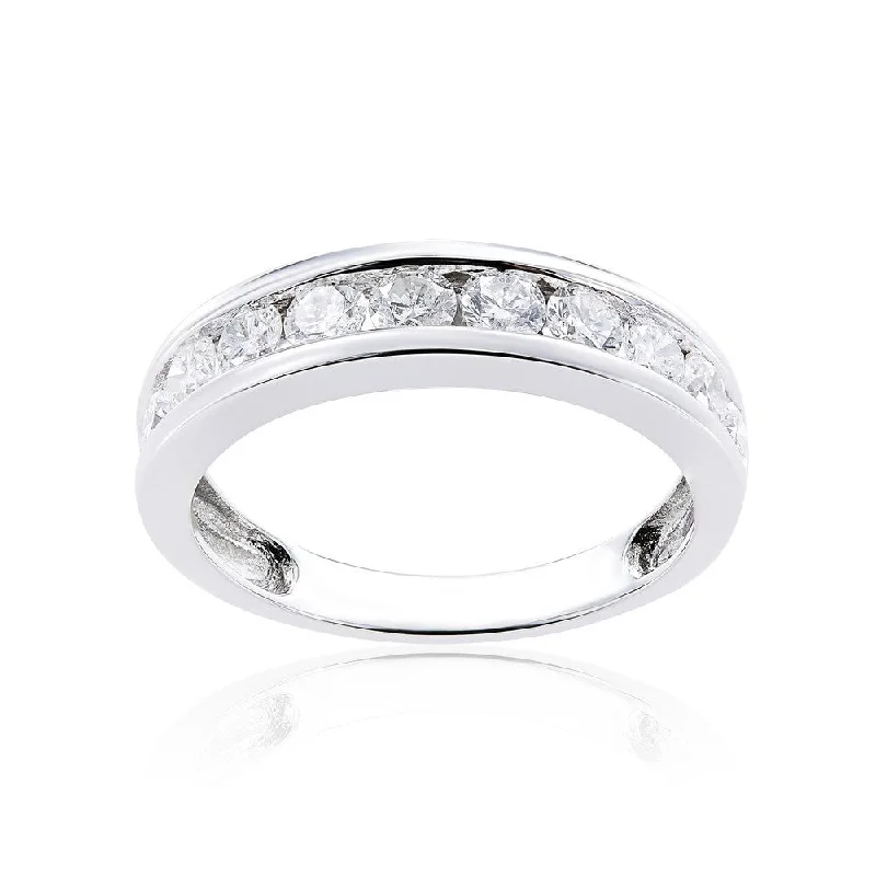 Halo - Style Diamond Rings with Smaller Accent DiamondsMiadora 14k White Gold Diamond Semi Eternity Wedding Band