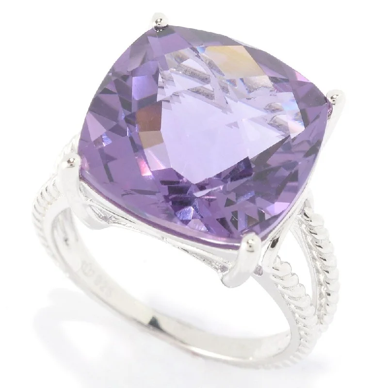 Amethyst Gemstone Rings with Sterling Silver Braided BandsSterling Silver 14Mm Cushion Shaped 9.5Ctw Amethyst Ring Size - 5