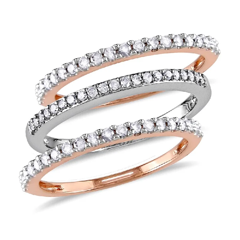 Tennis Bracelet - Inspired Diamond Rings with Continuous DiamondsMiadora 10k Rose and White Gold 1/4ct TDW Diamond 3-Piece Semi Eternity Rings Set