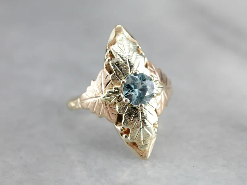 Peridot Gemstone Rings with a Floral - Motif BandBlack Hills Gold Blue Zircon Dinner Ring