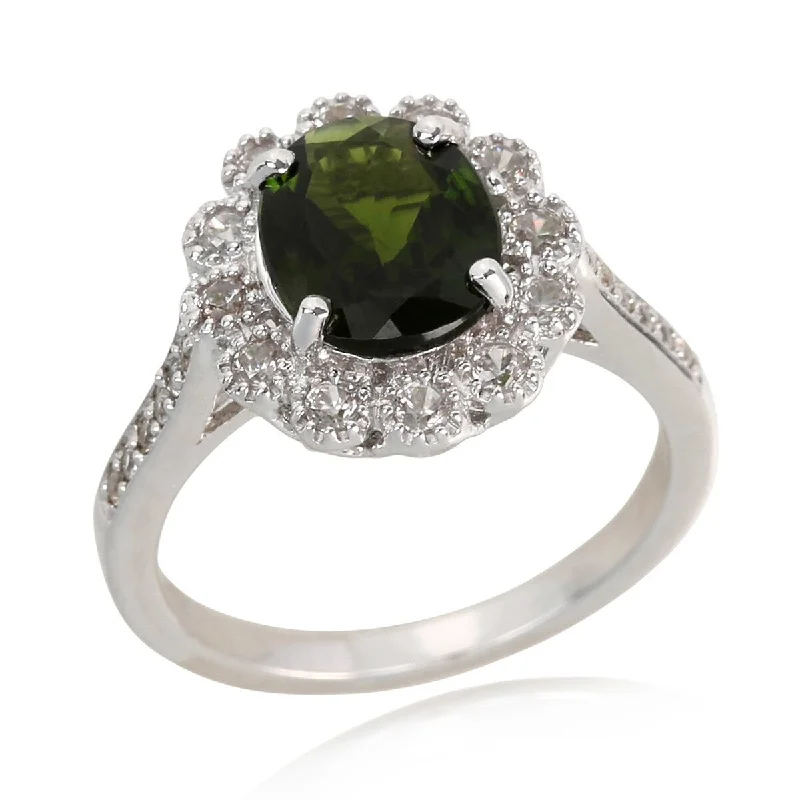 Alexandrite Gemstone Rings with a Chameleon - like Color Change925 Sterling Silver Chrome Diopside and White Natural Zircon Cocktail Ring