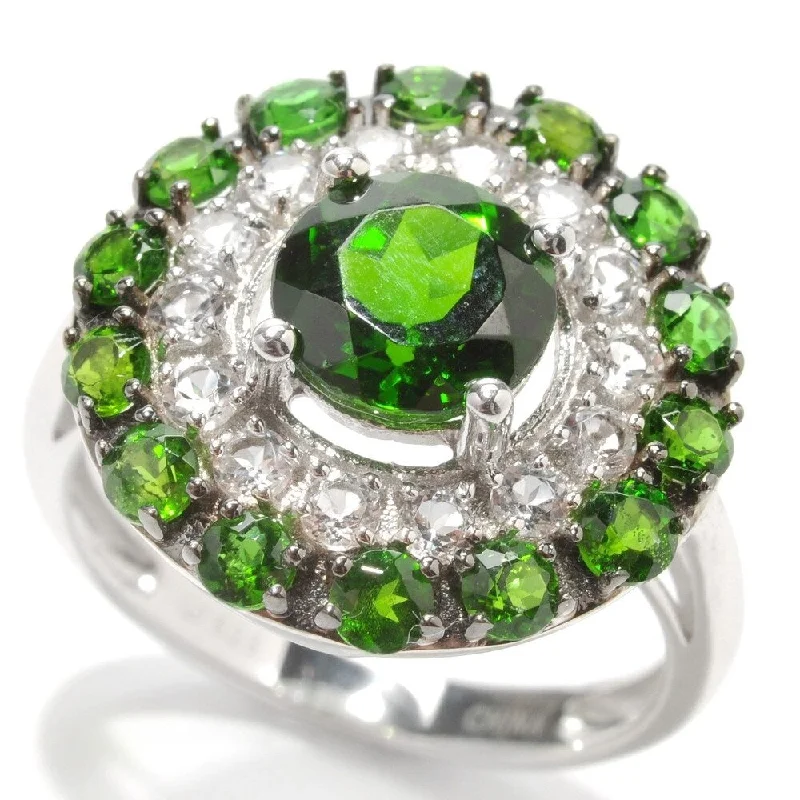 Sapphire Gemstone Rings in a Victorian - Inspired Design925 Sterling Silver Chrome Diopside and White Topaz Ring