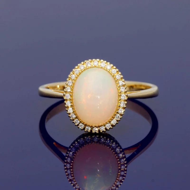 Morganite Gemstone Rings with Rose Gold Accents18ct Yellow Gold Oval Opal and Diamond Halo Cluster Ring