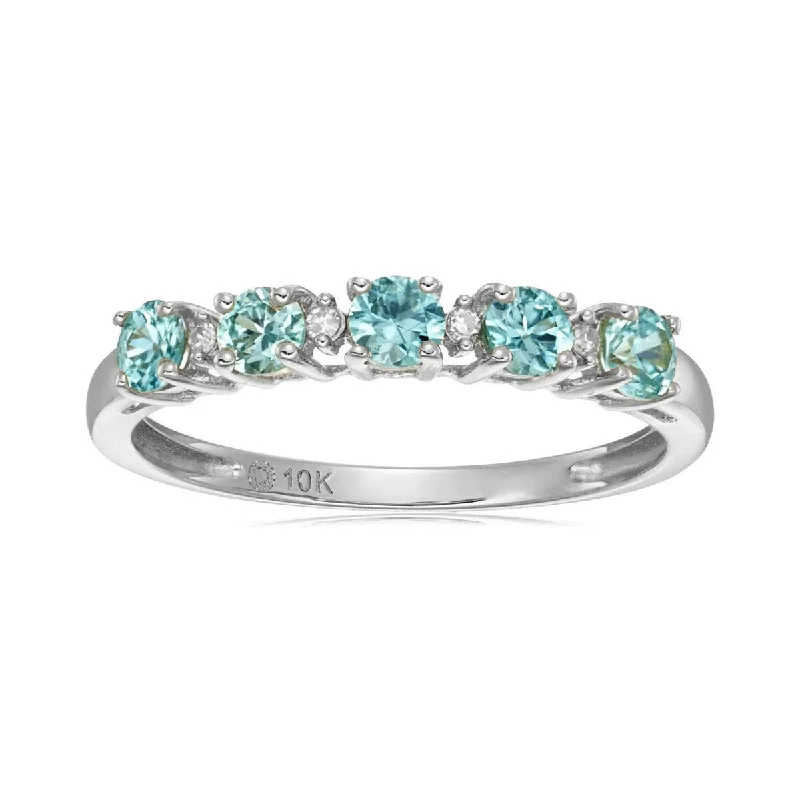 Aquamarine Gemstone Rings with a Nautical - Themed Setting10K Gold Blue Zircon and Diamond Ring