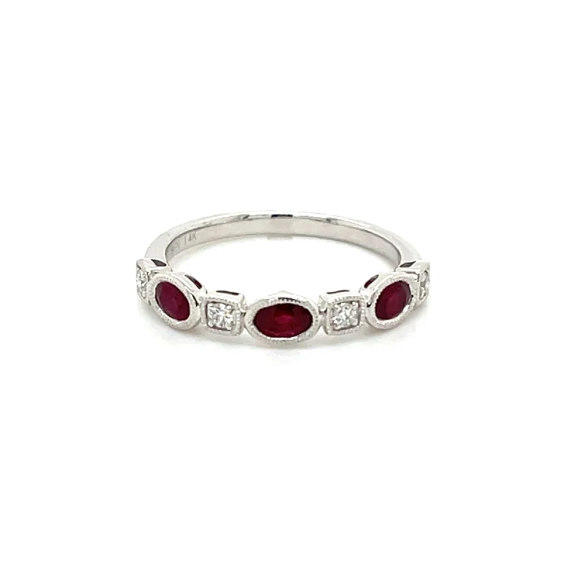 Sapphire Gemstone Rings in a Victorian - Inspired DesignOval Ruby and Diamond Band in 14 Karat White Gold