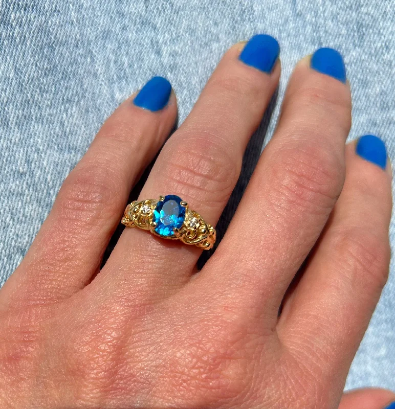 Citrine Gemstone Rings in a Modern Minimalist StyleBlue Topaz Ring - December Birthstone - Lace Ring with Oval Blue Topaz Gemstone and Clear Quartz Accents