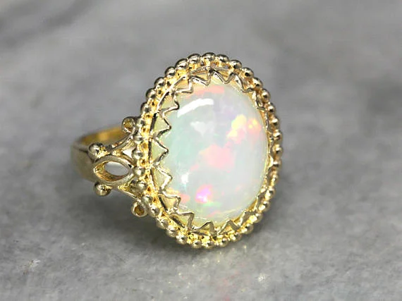 Tanzanite Gemstone Rings with Platinum Milgrain DetailingOrnate Vintage Opal Statement Ring in Yellow Gold