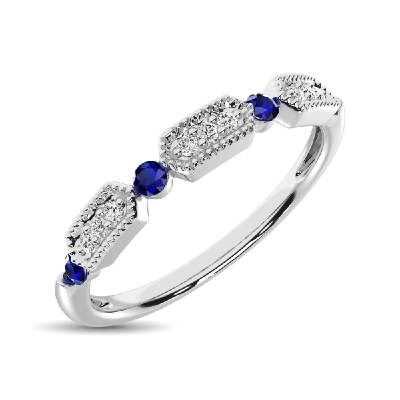 Lapis Lazuli Gemstone Rings with Gold - Leaf Inclusions14K White Gold Alternate Diamond 1/5 Ctw and Blue Sapphire Ring