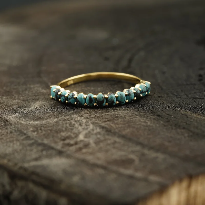 Sapphire Gemstone Rings in a Victorian - Inspired DesignDainty Stacking Turquoise Wedding Band, Half Eternity Band, 925 Sterling Silver