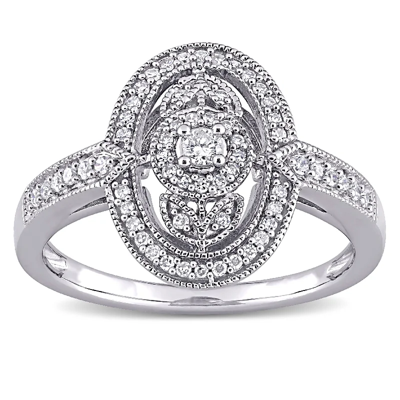 Halo - Style Diamond Rings with Smaller Accent Diamonds1/4ct TDW Diamond Floral Halo Engagement Ring in Sterling Silver by Miadora