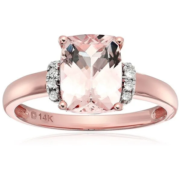 Tourmaline Gemstone Rings in a Multicolor Array14k Rose Gold Morganite, Diamond Solitaire Engagement Ring, Size 7 - Pink