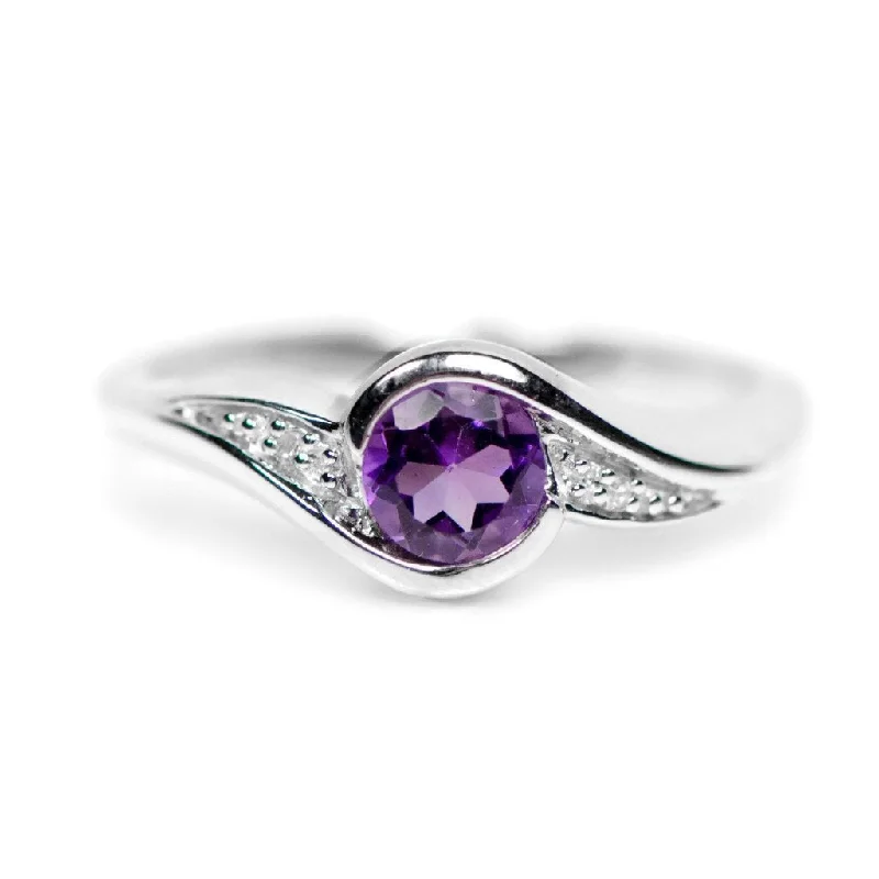 Alexandrite Gemstone Rings with a Chameleon - like Color ChangeSterling Silver Round Amethyst and Diamond Ring