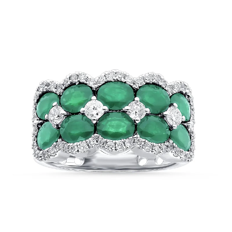 Emerald Gemstone Rings with Diamond - Encrusted Halos14K 0.69CT DIAMOND  EMERALD RING