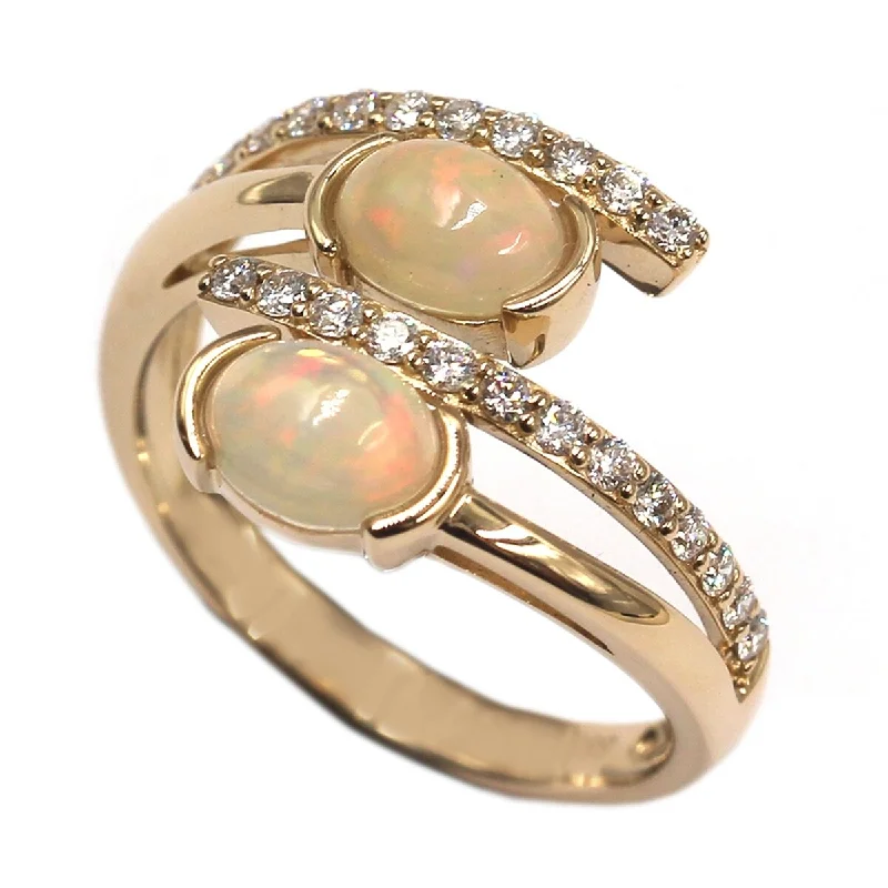 Moonstone Gemstone Rings with a Mysterious Sheen14KT Yellow Gold Ethiopian Opal and Diamond Ring