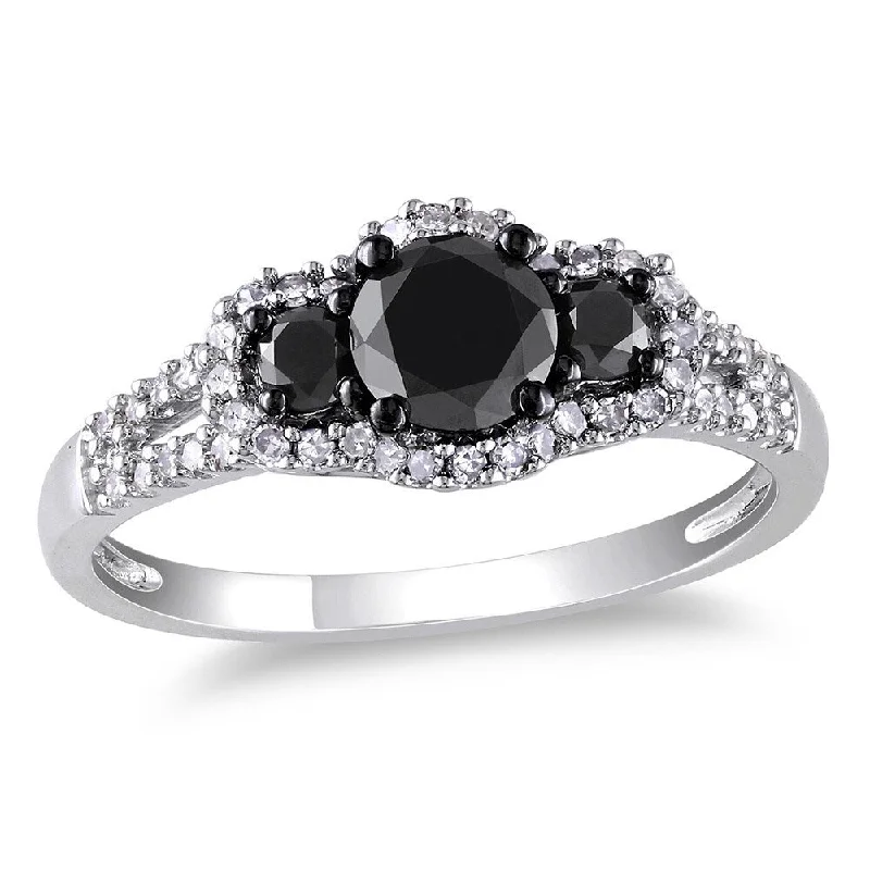 Art Deco - Style Diamond Rings with Geometric PatternsMiadora 10k Gold 1ct TDW Black-and-white Round Diamond Halo Ring