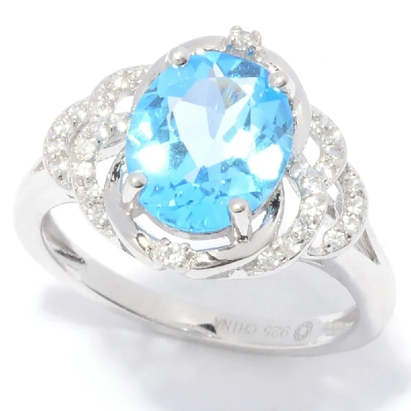 Sapphire Gemstone Rings in a Victorian - Inspired Design925 Sterling Silver White Natural Zircon and Swiss Blue Topaz Ring