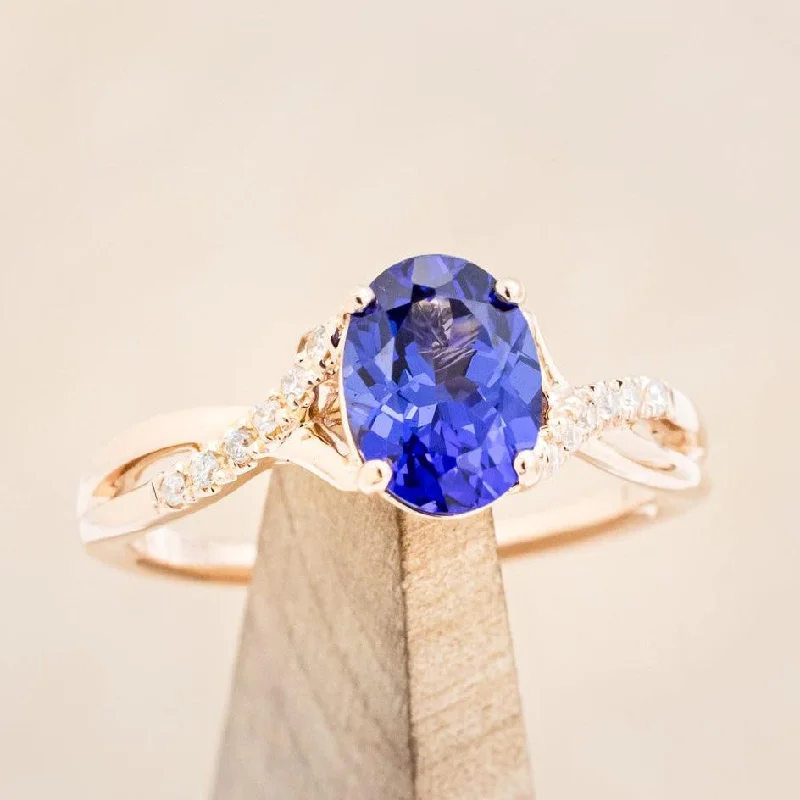 "ROSLYN" - OVAL CUT LAB-GROWN BLUE SAPPHIRE ENGAGEMENT RING WITH DIAMOND ACCENTS