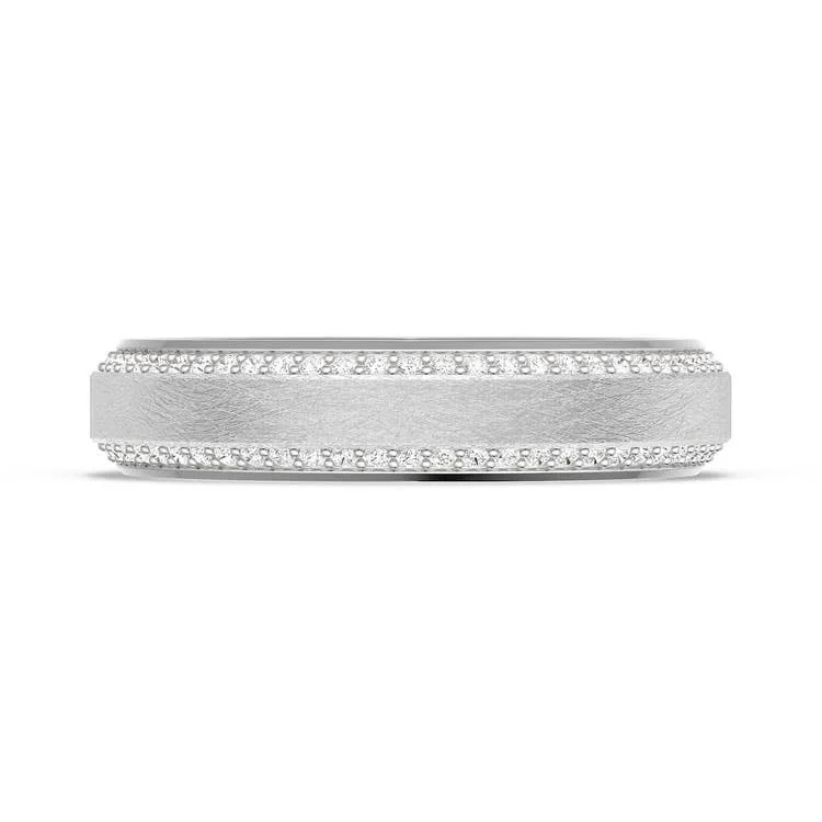 Three - Stone Diamond Rings with Princess - Cut DiamondsBevel Edge Diamond Wedding Band in Brushed Finish - 5mm