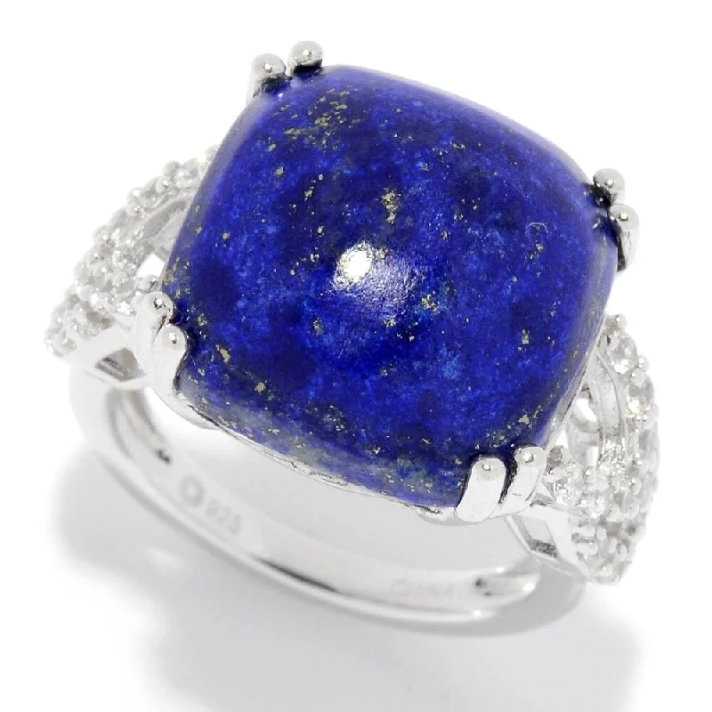 Jade Gemstone Rings with Intricate CarvingsSterling Silver 15mm Cushion Shaped Lapis & White Zircon Ring